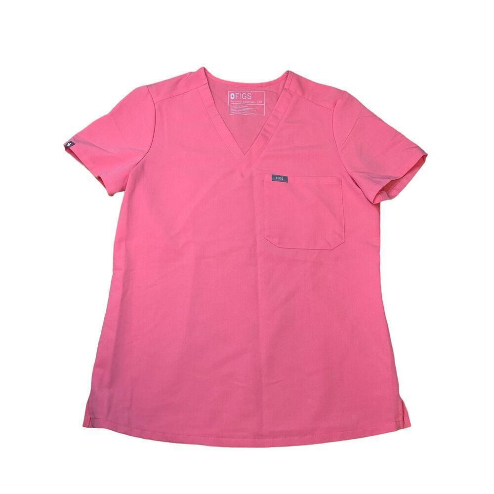Figs Catarina One-Pocket Scrub Top in Neon Pink